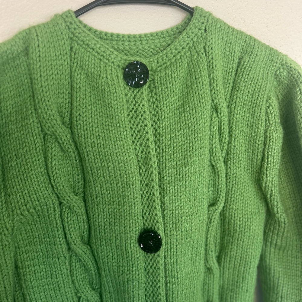 Vintage Lime Green Cable Knit Cardigan - Picture 3 of 10